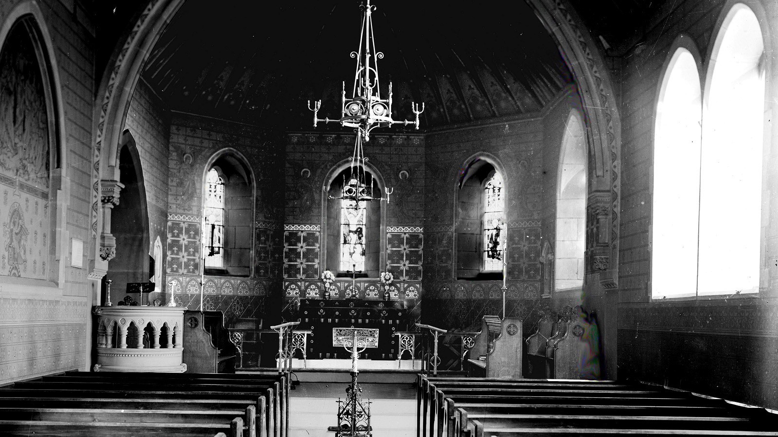 Archival photo of the historic interior of the church
