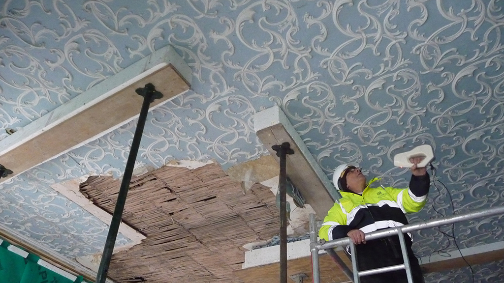Scanning ceiling at Buxton Crescent
