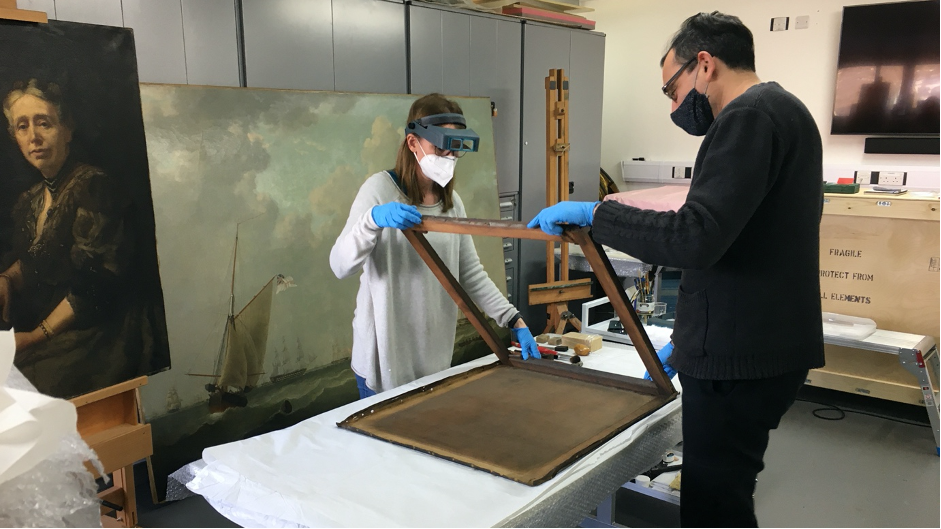 Removing frame from painting for conservation